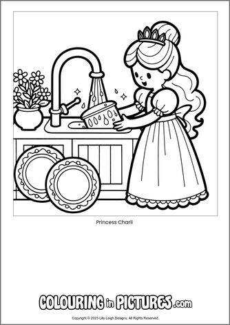 Free printable princess colouring in picture of Princess Charli