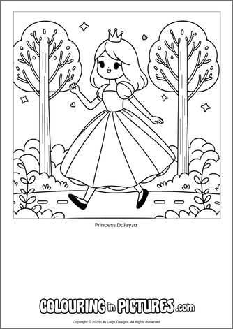 Free printable princess colouring in picture of Princess Daleyza