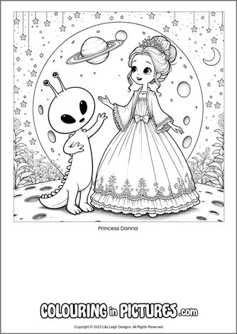 Free printable princess colouring in picture of Princess Danna
