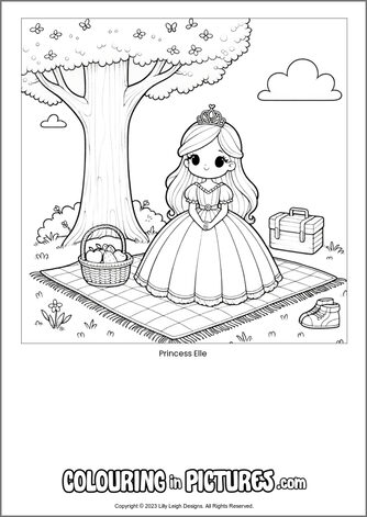 Free printable princess colouring in picture of Princess Elle