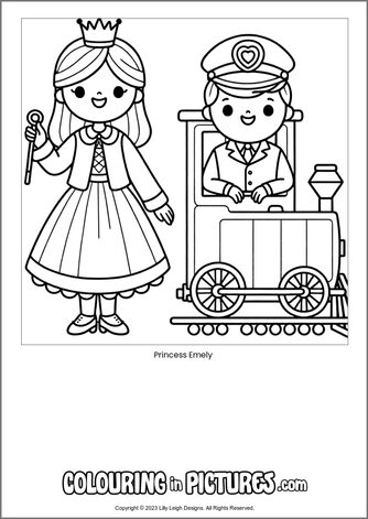 Free printable princess colouring in picture of Princess Emely