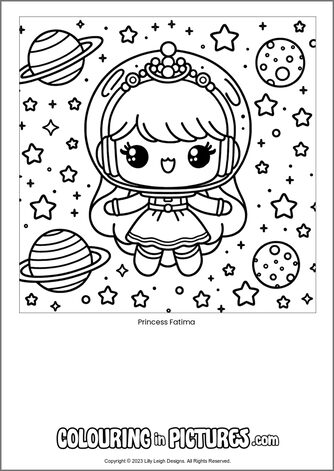 Free printable princess colouring in picture of Princess Fatima