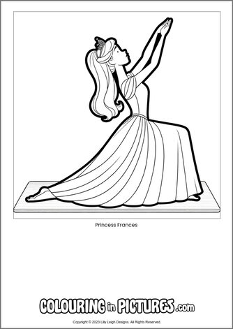 Free printable princess colouring in picture of Princess Frances