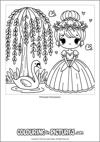 Free printable princess colouring in picture of Princess Francesca