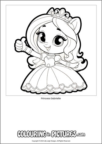Free printable princess colouring in picture of Princess Gabrielle