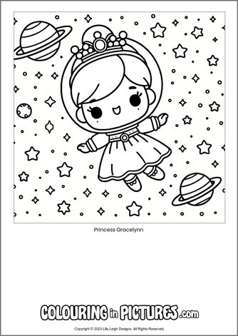 Free printable princess colouring in picture of Princess Gracelynn