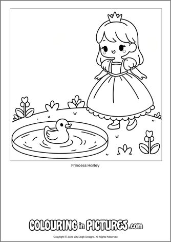 Free printable princess colouring in picture of Princess Harley