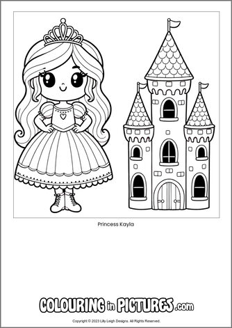 Free printable princess colouring in picture of Princess Kayla