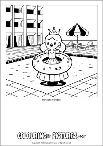 Free printable princess colouring in picture of Princess Kendall