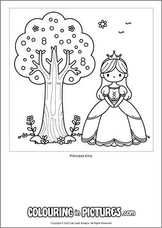Free printable princess colouring in picture of Princess Kira
