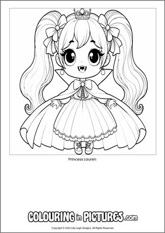 Free printable princess colouring in picture of Princess Lauren
