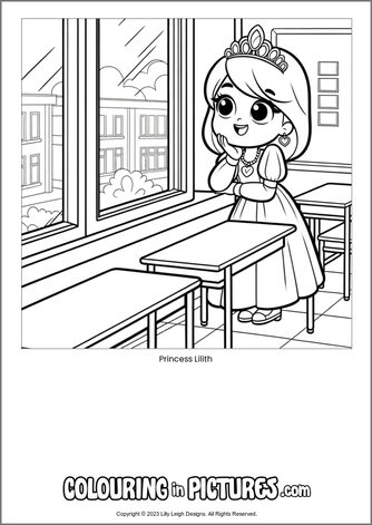Free printable princess colouring in picture of Princess Lilith