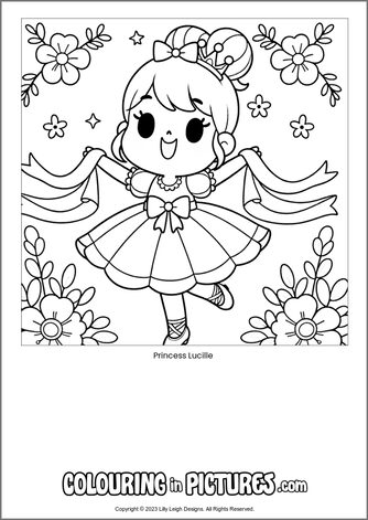 Free printable princess colouring in picture of Princess Lucille