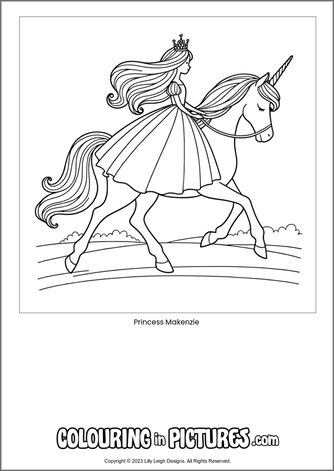 Free printable princess colouring in picture of Princess Makenzie