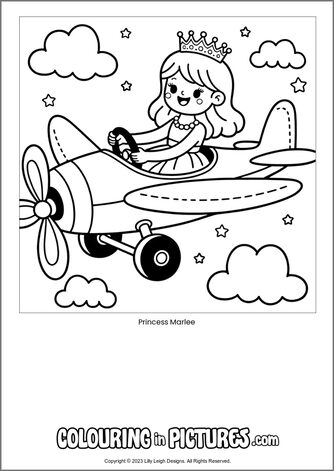 Free printable princess colouring in picture of Princess Marlee