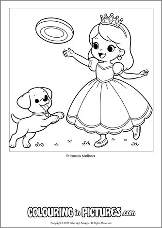 Free printable princess colouring in picture of Princess Melissa