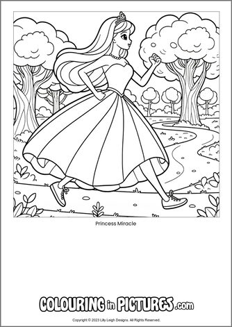 Free printable princess colouring in picture of Princess Miracle