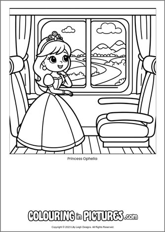 Free printable princess colouring in picture of Princess Ophelia