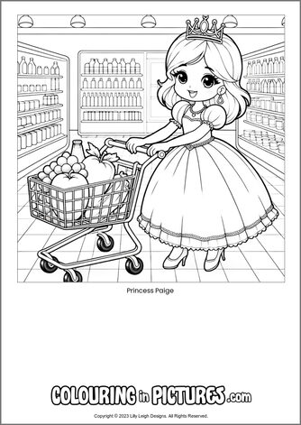 Free printable princess colouring in picture of Princess Paige