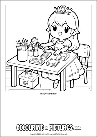 Free printable princess colouring in picture of Princess Palmer