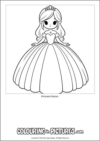 Free printable princess colouring in picture of Princess Payton