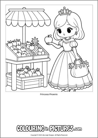 Free printable princess colouring in picture of Princess Phoenix