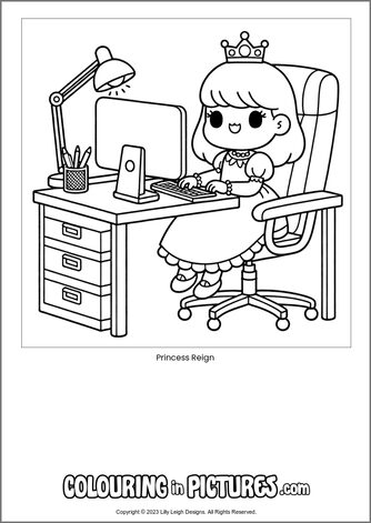 Free printable princess colouring in picture of Princess Reign
