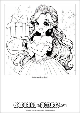 Free printable princess colouring in picture of Princess Rosalind