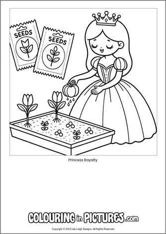Free printable princess colouring in picture of Princess Royalty