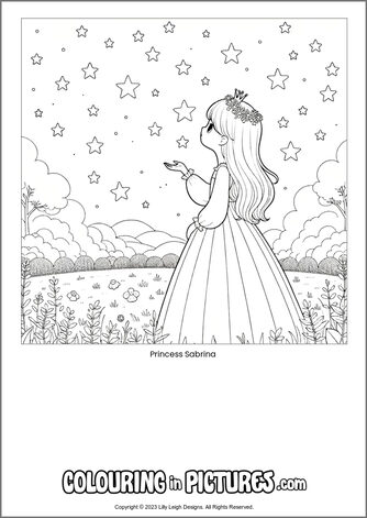 Free printable princess colouring in picture of Princess Sabrina