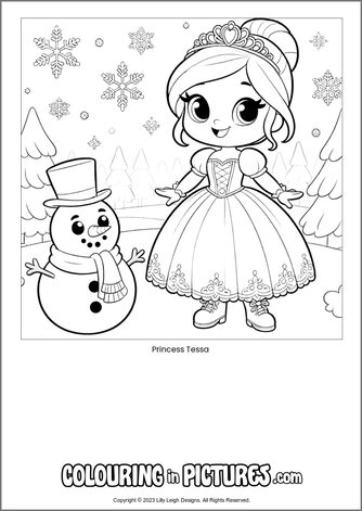 Free printable princess colouring in picture of Princess Tessa