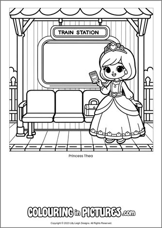 Free printable princess colouring in picture of Princess Thea