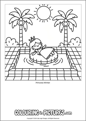 Free printable princess colouring in picture of Princess Winter