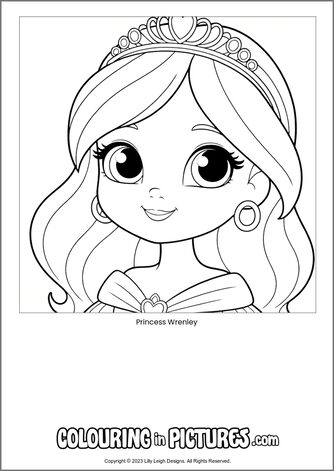 Free printable princess colouring in picture of Princess Wrenley