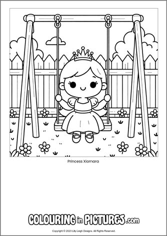 Free printable princess colouring in picture of Princess Xiomara