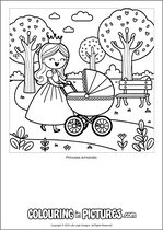 Free printable princess themed colouring page of a princess. Colour in Princess Amanda.