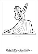 Free printable princess themed colouring page of a princess. Colour in Princess Frances.