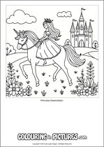 Free printable princess themed colouring page of a princess. Colour in Princess Gwendolyn.