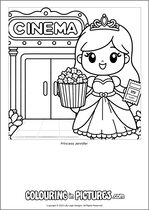 Free printable princess themed colouring page of a princess. Colour in Princess Jennifer.