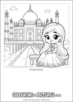 Free printable princess themed colouring page of a princess. Colour in Princess Journey.
