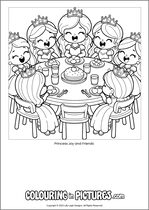 Free printable princess colouring page. Colour in Princess Joy and Friends.