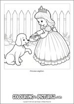 Free printable princess themed colouring page of a princess. Colour in Princess Leighton.