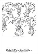 Free printable princess themed colouring page of a princess. Colour in Princess Liana and Friends.