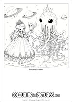 Free printable princess themed colouring page of a princess. Colour in Princess Luciana.