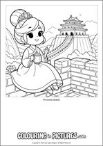 Free printable princess themed colouring page of a princess. Colour in Princess Mabel.