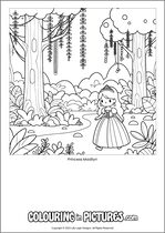 Free printable princess themed colouring page of a princess. Colour in Princess Madilyn.