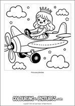 Free printable princess themed colouring page of a princess. Colour in Princess Marlee.