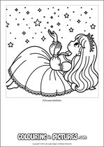 Free printable princess themed colouring page of a princess. Colour in Princess Matilda.