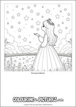 Free printable princess themed colouring page of a princess. Colour in Princess Sabrina.