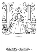 Free printable princess themed colouring page of a princess. Colour in Princess Serena.
